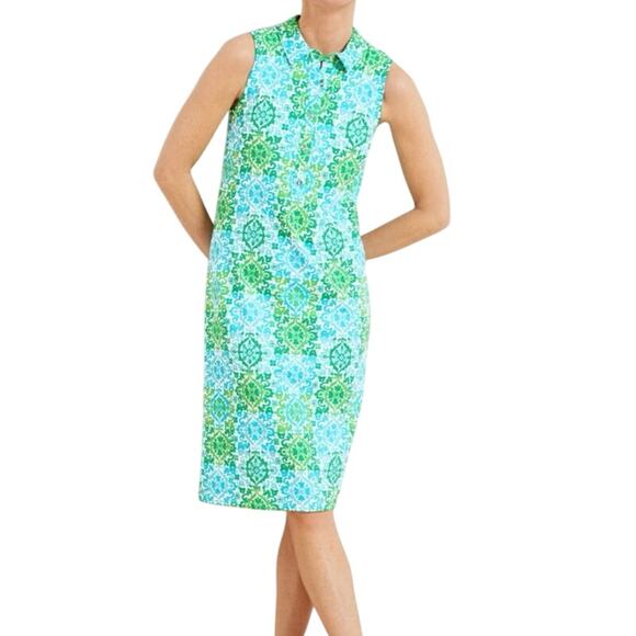 Talbots Effortless Jersey Polo Dress Medallion Tiles Print Sz Medium - Picture 1 of 7